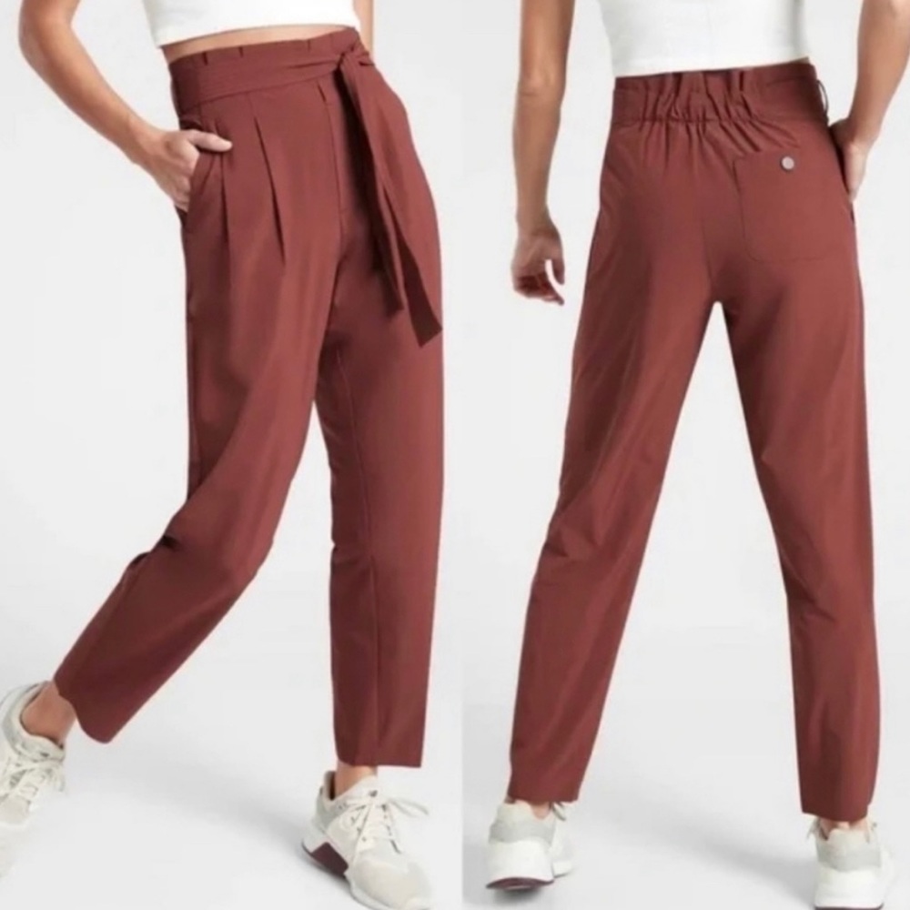 Athleta Skyline Pant II Paper Bag Waist Belted Ankle Red Size 6 High Rise
